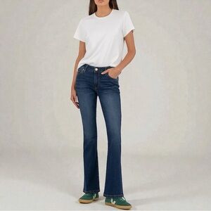 Kut from the Kloth Natalie Mid-Rise Bootcut Dark Blue Jeans Embroidered Pockets